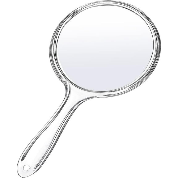 RUseeN Hand Mirror, Handle Makeup Mirror, Rounded Shape Double-Sided 1X/2X Magnifying Mirror, Acrylic, 5.7 x 10.47 inches, Clear, Pack of 1