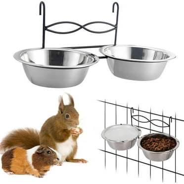 RUseeN Hanging Bird Bowls for Cage, 2 PCS Stainless Steel Metal Pet Food Water Dishes with Holder Feeder Cage Coop Hook Feeder Cups for Birds, Parrots, Small Sized Dogs and Cats (5.1 inch Dia)