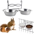 thumbnail image 1 of RUseeN Hanging Bird Bowls for Cage, 2 PCS Stainless Steel Metal Pet Food Water Dishes with Holder Feeder Cage Coop Hook Feeder Cups for Birds, Parrots, Small Sized Dogs and Cats (5.1 inch Dia), 1 of 6