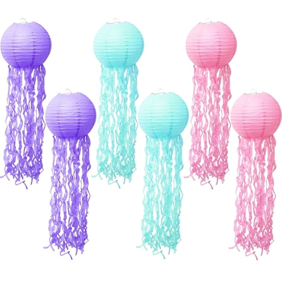 RUseeN Jellyfish Paper Lanterns 6 Pacs Under The Sea Party Decorations Mermaid Party Baby Shower Decorations, Hanging Jelly Fish for Ocean Birthday Party Decorations
