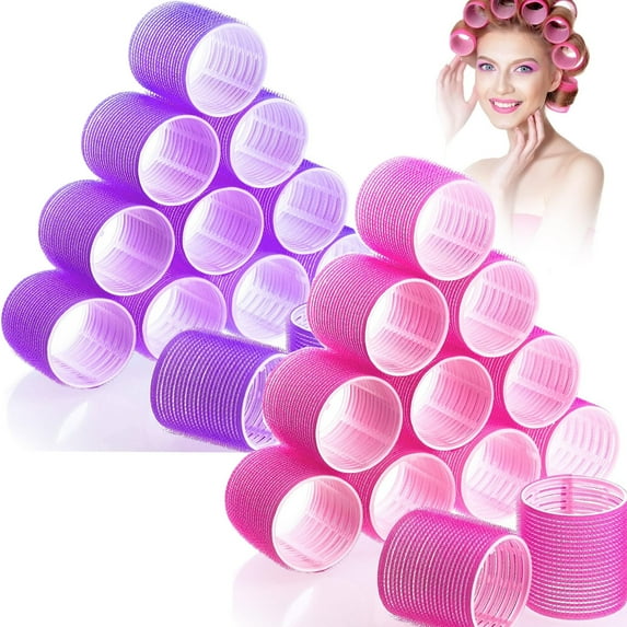 RUseeN Jumbo Hair Curlers Rollers, 24 Pcs Large Hair Rollers Set, Big Hair Curlers Self Grip Holding Rollers for Long Medium Short Thick Fine Thin Hair Bangs Volume