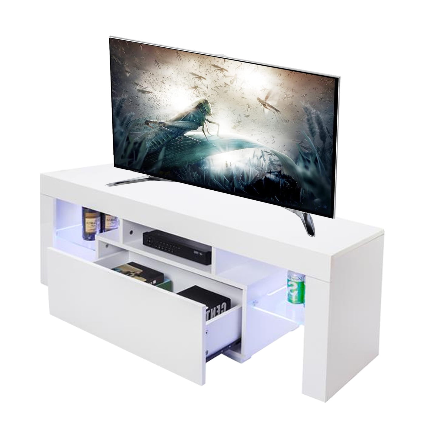 RUseeN LED TV Stand for 50 Inch TV, White Entertainment Center with 2