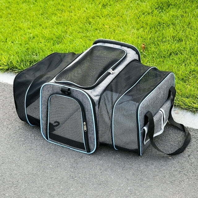RUseeN Large Cat Carrier Bag, Airline Approved Pet Carrier Soft Side Pet Travel 5 Sides Open Doors 3 Sides, Cat Carrier for 2 Cats Expandable Foldable Dog Carrier with Fleece Pad