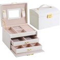 thumbnail image 1 of RUseeN Large Jewelry Boxes for Women Girls, Jewelry Organizer Box, 3 Layers Jewelry Storage Organizer for Earring, Ring, Necklace, Bracelets (White), 1 of 7