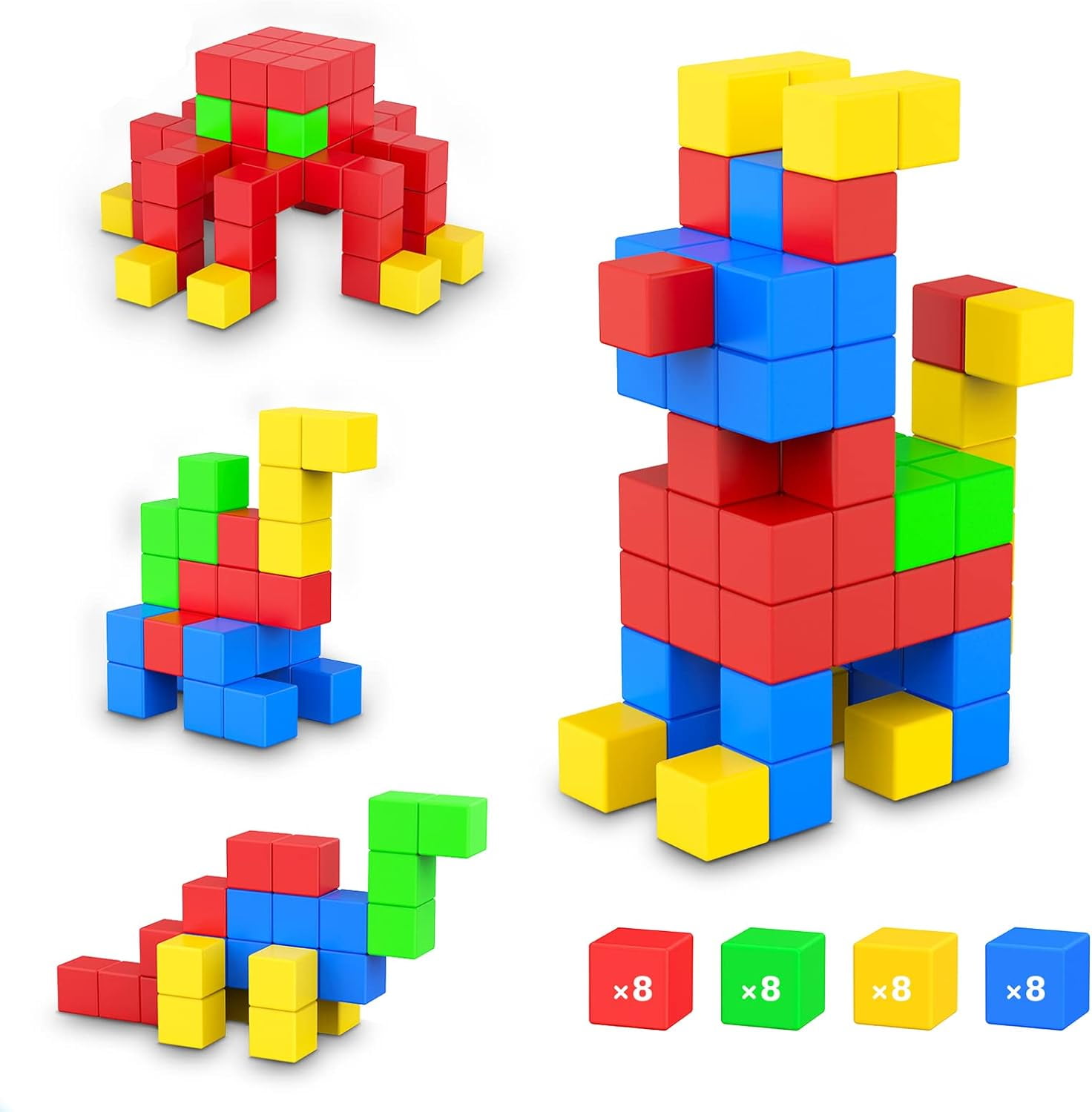 RUseeN Magnetic Blocks 32 Pieces, Large Magnetic Building Blocks for Ages 3+ Year Old Boys and Girls, 3D Magnetic Cubes for Kids,Preschool S T E M Educational Sensory Magnet Toys