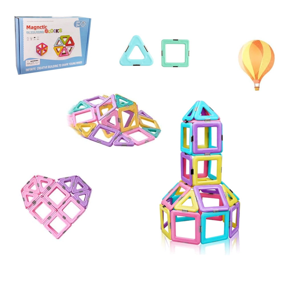 RUseeN Magnetic Tiles Toys, 30PCS 3D Building Blocks, Macaron Magnets Building Set for Kids, Construction STEM Stacking Toys, Magnets Toy Gift for 3 4 5 6 7 8+ Year Old Boys Girls, Boys and Girls