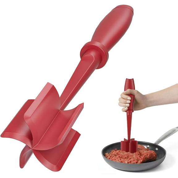 RUseeN Meat Chopper, Hamburger Chopper, Premium Heat Resistant Masher and Smasher for Hamburger Meat,Ground Beef, Ground Turkey and More,Nylon Ground Beef Chopper Tool and Meat Fork, Mix Chopper-Red