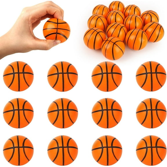 RUseeN Mini Basketball Stress Ball 12PCS Basketball Party Favor Small Foam Squeeze Anxiety Sports Squishy Ball for School Carnival Reward Party Bag Gift Fillers