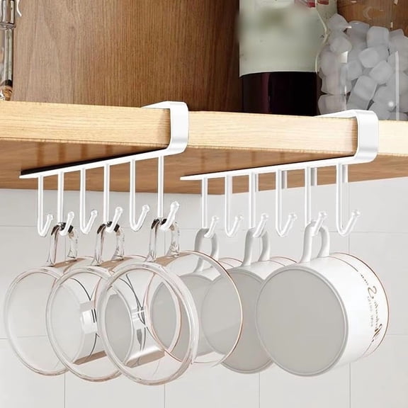 RUseeN Mug Holder, Coffee Cup Holder, Kitchen Utensil Storage Hook,Cabinet Storage Hook, Wall Mounted Home Storage Hooks for Cups /Kitchen Utensils /Ties Belts /Scarf /Keys, 2 Pack (White)