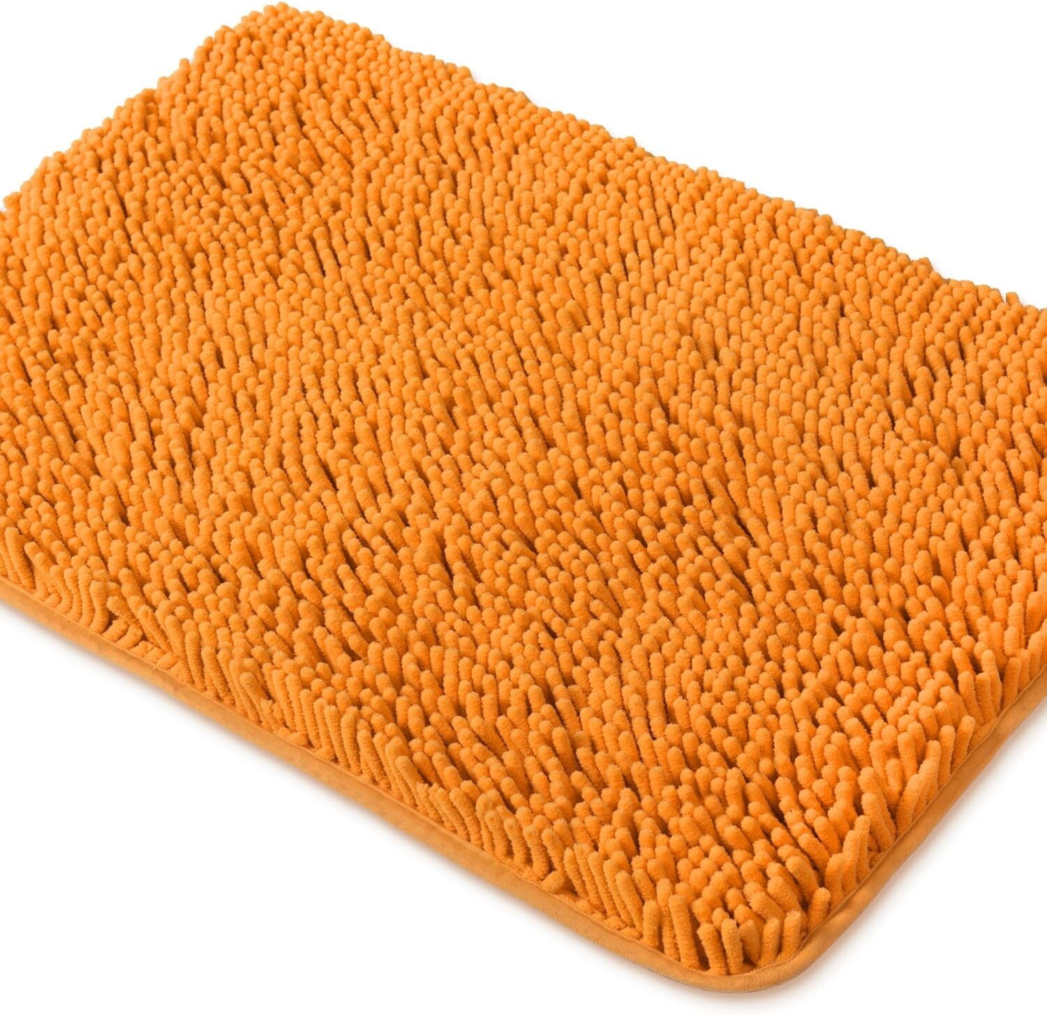 Ruseen Orange Chenille Microfiber Bath Rug, 16" x 24", Non Slip ...