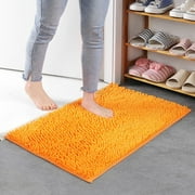 RUseeN Orange Bathroom Rugs – Thick Chenille Bath Mats for Bathroom Floor, Absorbent and Washable Bath Rug Non-Slip, Plush and Soft Rugs for Bathroom, Kitchen, Shower, Sink - 16" x 24"