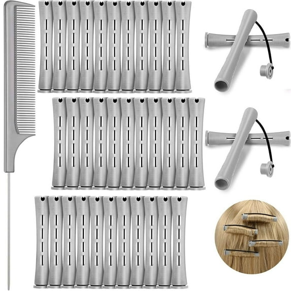 RUseeN Perm Rods, 60 pcs Cold Wave Rods Hair Rollers for Natural Hair Long Short Styling Tool Curlers Small Size 0.59 inch Gray Color