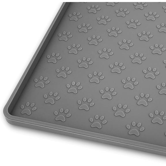 RUseeN Pet Placemat for Dog and Cat, Mat for Prevent Food and Water Overflow, Suitable for Small, Medium and Big Pet, 18" 12", Grey, Silicone