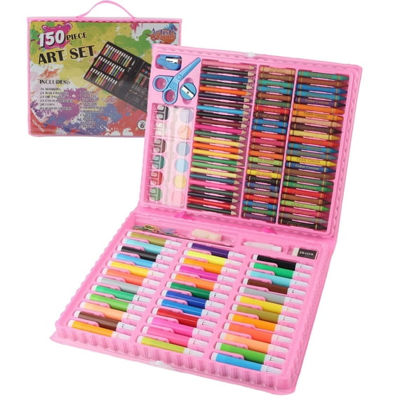 RUseeN Pink Art Supplies for Kids, 150-Pack Drawing Kits Art Case Coloring Set with Crayon, Colored Pencil, Oil Pastels, Gouache, Scissors, Drawing Stuffs Gifts for Girls 4-12