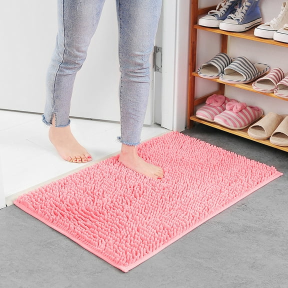 RUseeN Pink Bathroom Rugs – Thick Chenille Bath Mats for Bathroom Floor, Absorbent and Washable Bath Rug Non-Slip, Plush and Soft Rugs for Bathroom, Kitchen, Shower, Sink - 16" x 24"