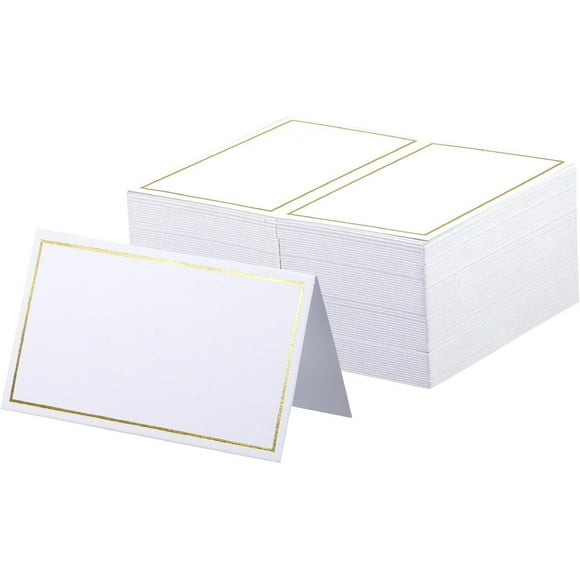 RUseeN Place Cards Pack of 120 - 2" x 3.3" Small Tent Cards with Gold Foil Border Weddings, Banquets, Events, Table Cards, White