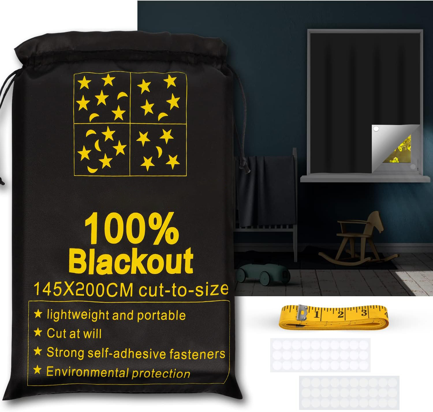 RUseeN Portable Blackout Shades (79" x 57") Window Curtains, 100