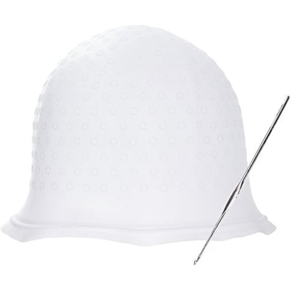 RUseeN Punched Silicone Highlight Hair Cap with Needle Professional Reusable Highlighting Poked Hole Caps with Hooks for Color Hair Salon Hairdressing Dyeing Staining Tools for Women Men