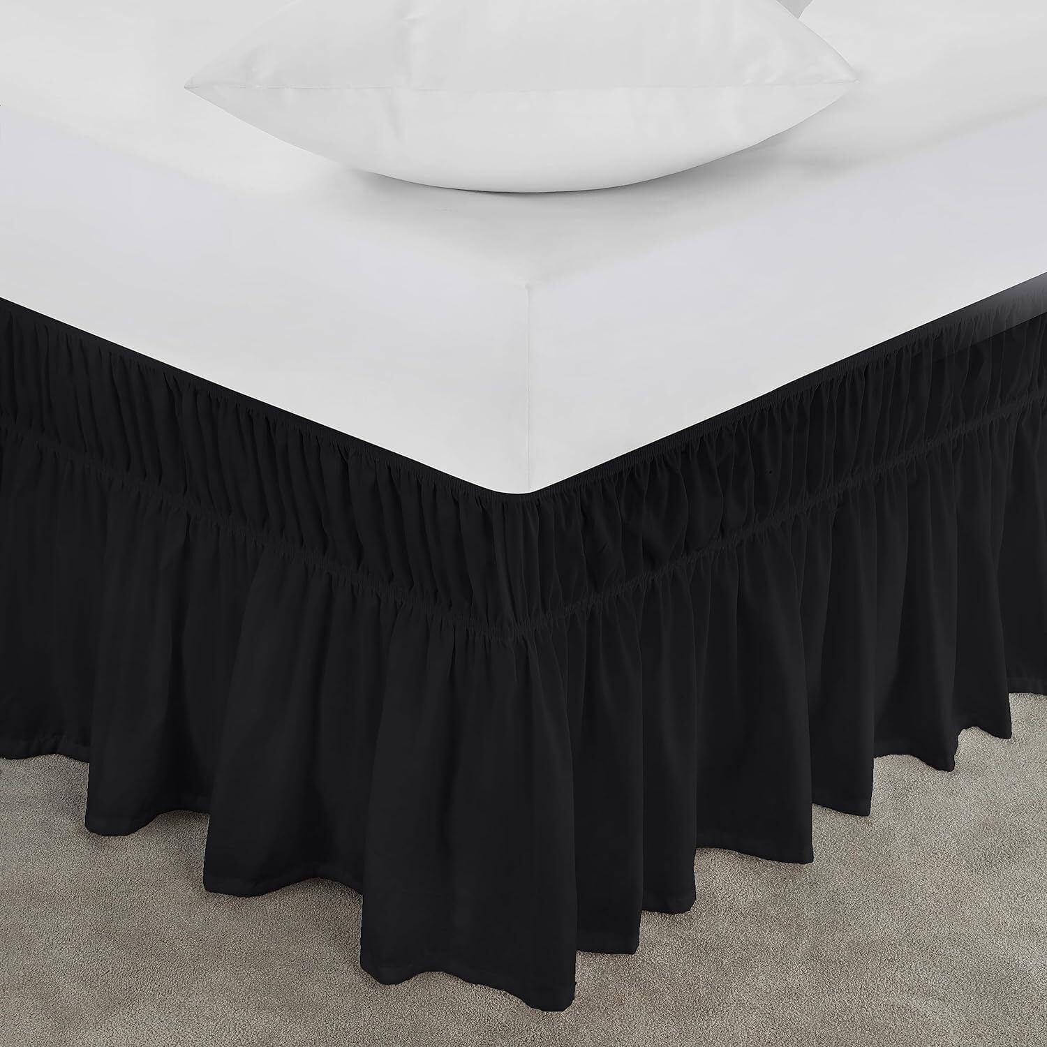 RUseeN Queen Elastic Bed Ruffle - Easy Wrap Around Ruffle - Microfiber ...