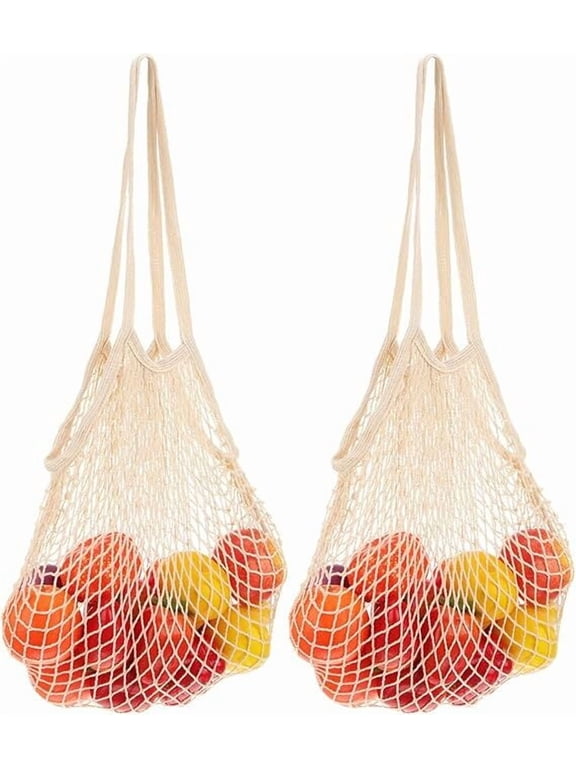 Reusable Produce Bags Cotton Mesh Grocery Bags, Washable Portable Vegetable Bag, 100% Cotton Handle Net Tote Mesh String Organizer Shopping Bag