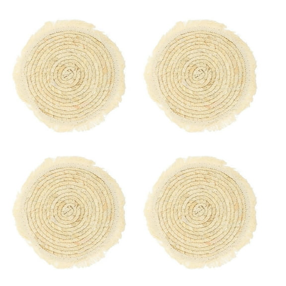RUseeN Round Braided Placemats 12 Inch Round Cotton Placemats Rustic Kitchen Table Cotton Rope Mats Set of 4 Woven Small Trivet for Hot Pots Dining Table