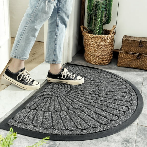 RUseeN Rubber Outdoor Welcome Doormat Heavy Duty Half Round with Non Slip Rubber Backing Low Profile Indoor & Outdoor Entrance Way Door Mats 20''x 31'' Gray