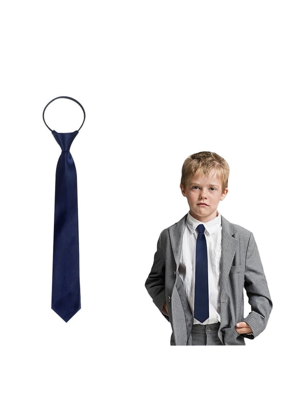 RUseeN School Ties for Boys Kids Pre-tied tie Adjustable Zipper Tie Solid Color 15in Tie for Graduation,Casual(Age 5-12)