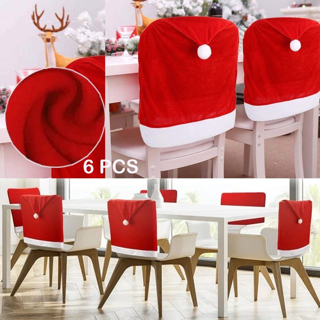 RUseeN Set of 6 Large New Pack Santa Claus Hat Christmas Chair Covers