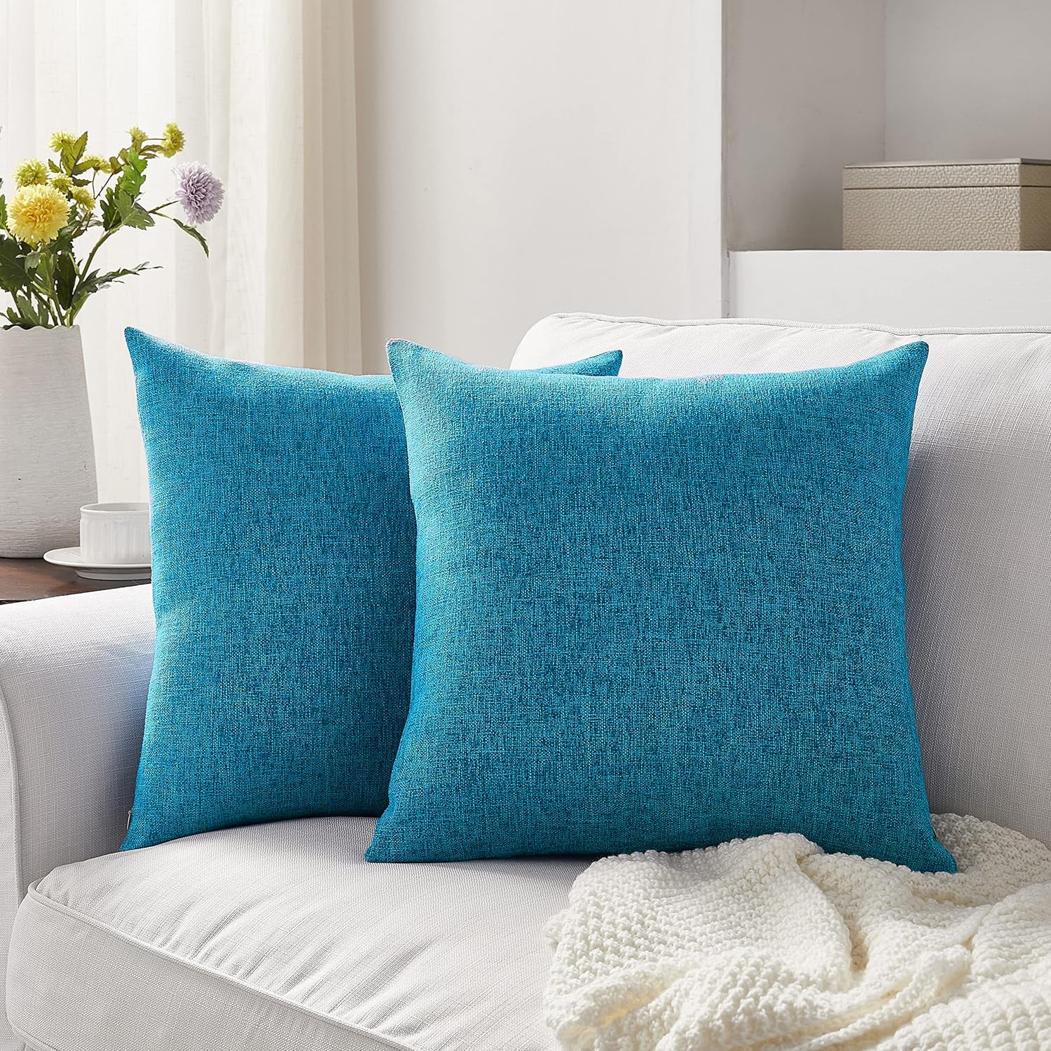 Teal Velvet Flannel Euro Square Pillow Covers Set