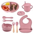 thumbnail image 1 of RUseeN Silicone Baby Feeding Set|Baby Weaning Supplies Set|Suction Baby Plate Bowl Set with Bib Spoon Fork Sippy Cup|Baby Feeding Eating Supplies Set BPA Free - Dark Pink, 1 of 8