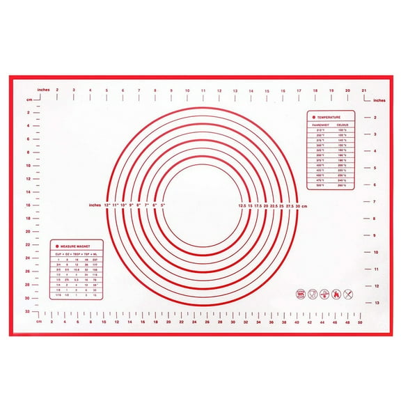 RUseeN Silicone Baking Mat Non Slip Pastry Mat with Measurement Non Stick BPA Free Baking Mat Sheet for Rolling Dough Counter Cookies Pie, 24 x 16 Inches Red