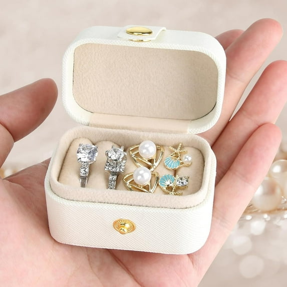 RUseeN Small Travel Jewelry Box For Ring Stud Earring, Mini Jewelry Ring Holder for Multiple Rings, Portable Jewelry Storage Organizer Case White