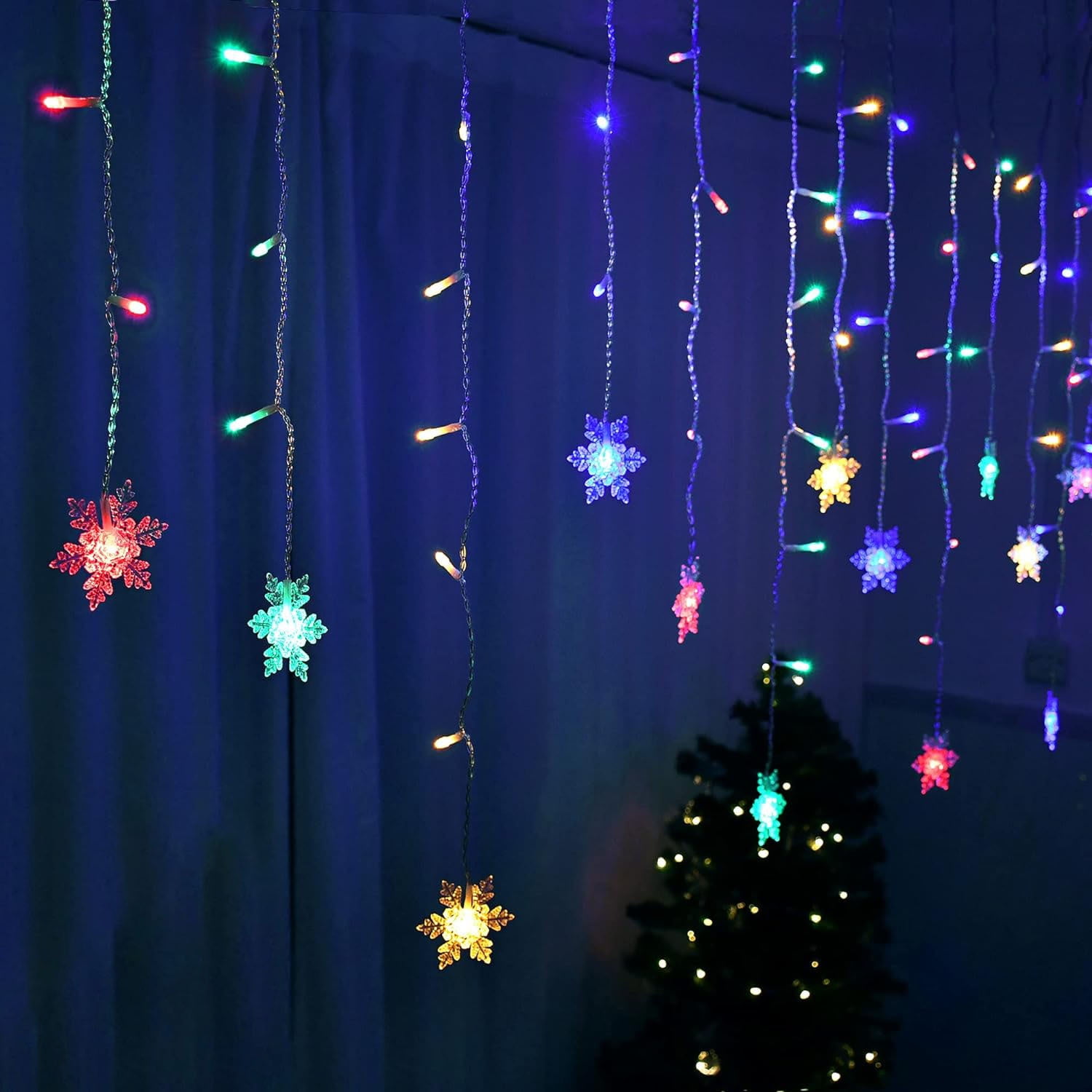 RUseeN Snowflake Window Curtain Lights, 13ft 96 LED Snowflake Christmas