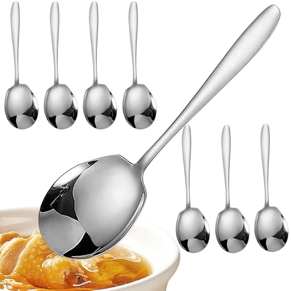 RUseeN Stainless Steel Serving Spoons Set, 8 PCS Heavy Duty Square head Large Spoons, 8.7-Inch, Dishwasher Safe, Perfect for Parties/Kitchen/Buffet
