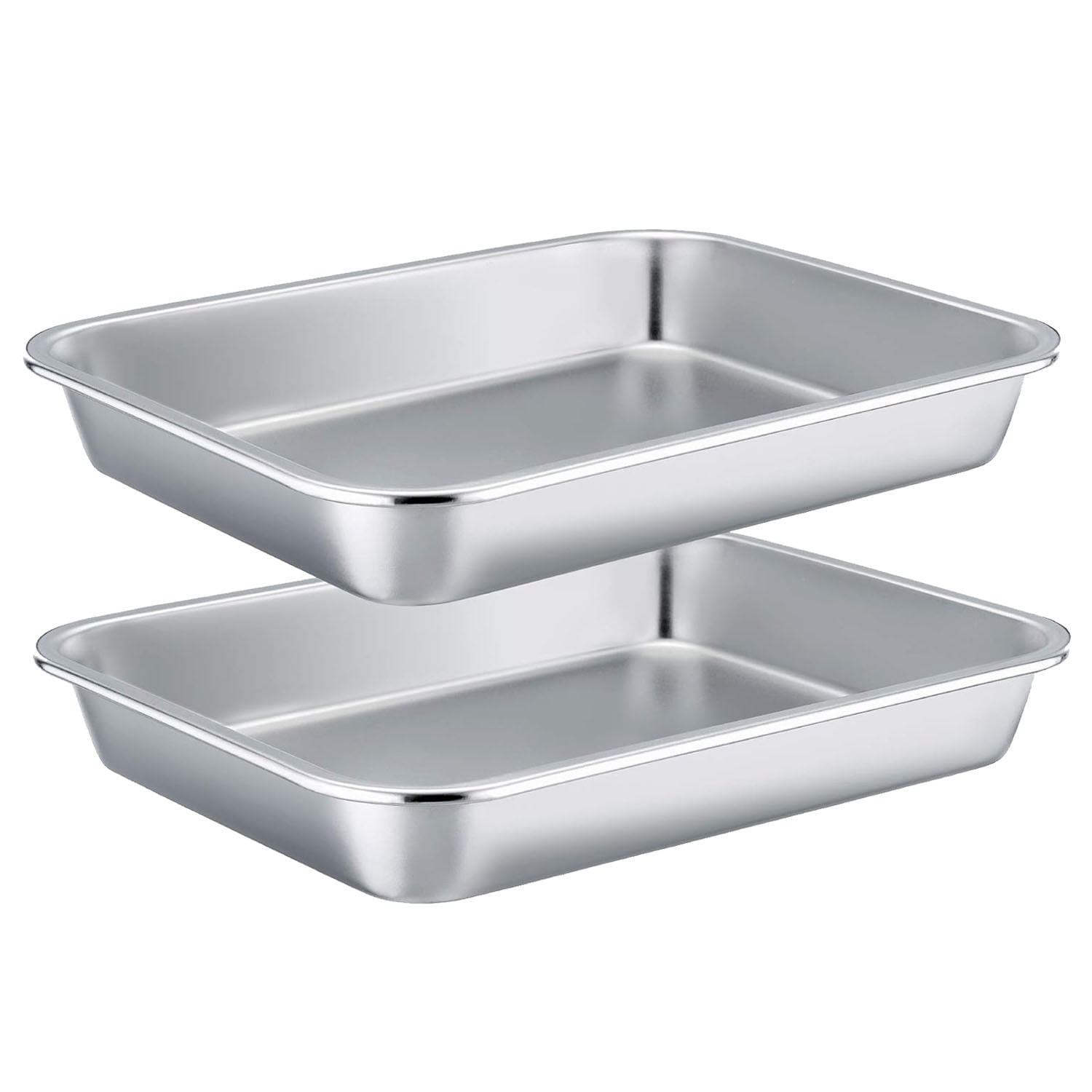 RUseeN Stainless Steel Sheet Cake Pan Set of 2, 9 x 6.7 x 0.98 Inches Small Baking Pan, Rectangular High-Sided Cookie Sheet Pan Fit for Toaster Oven, Non-Toxic & Heavy Duty, Dishwasher Safe