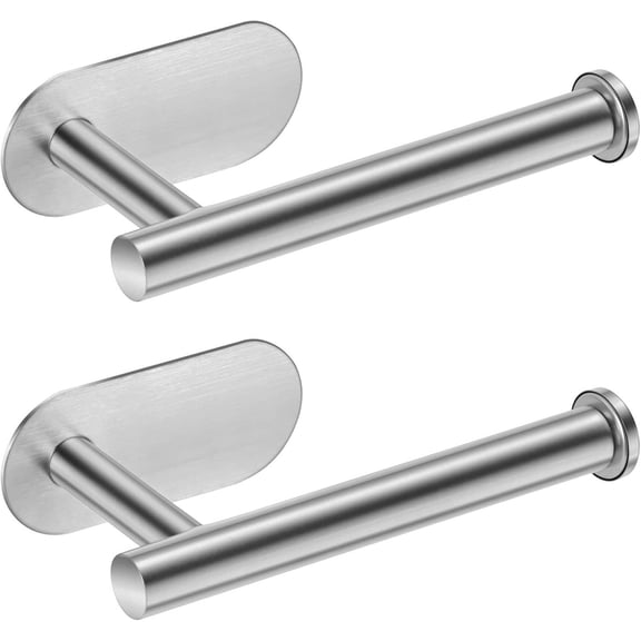 RUseeN Toilet Paper Holder Self Adhesive, Premium Stainless Steel Rustproof Adhesive Toilet Roll Holder Wall Mount no Drilling for Bathroom, Kitchen, Washroom (2 Pack, Sliver)