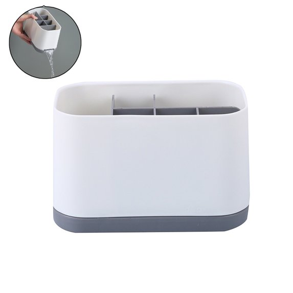 RUseeN Toothbrush and Toothpaste Holder Drainage for Bathroom Countertop with Adjustable Dividers, Large Toothpaste Caddy Organizer Storage Rustic Anti-Slip for Shower, Kitchen, Family, Kids, Gray