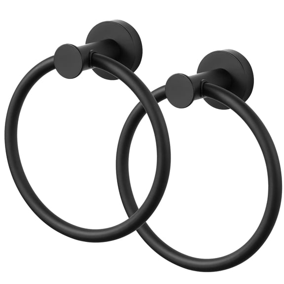 RUseeN Towel Ring, SUS304 Stainless Steel Modern Hand Towel Holder Rack Hanger Round for Bathroom Wall Mounted, Ideal for Bath, Kitchen, RV (Black, 2 Pack)
