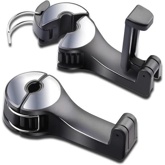 RUseeN Upgraded 2 Pack Car Headrest Hidden Hook 2 in 1 Universal 360 Rotation Car Seat Hooks with Phone Holder for Purse, Backpacks,Toys,and Even Bottle Storage Organizer, Silver