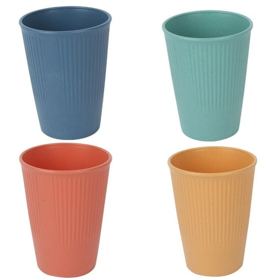 RUseeN Wheat Straw Cups Set of 4, 13 OZ Alternative Plastic Cups Reusable, Stackable Drinking Cups, Water Cups, Coffee Cups, Unbreakable Glasses Drinking for Camping, Travel, Party
