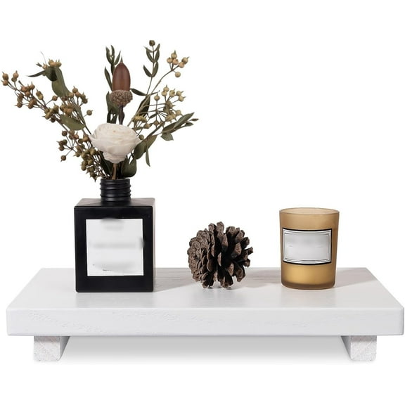 RUseeN Wood Riser Tray Soap, Stand Soap Tray for Kitchen Sink, Wood Pedestal for Kitchen Counter Sink Stand Decorative Rustic Bathroom Dishes Plant Bottles Candles Display (8.6 x 3.6 Inch, White)