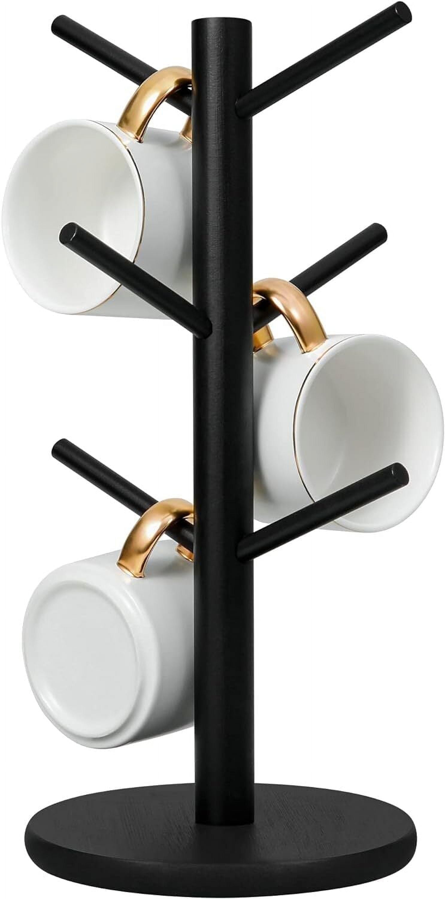 RUseeN Wooden Mug Holder Tree, Coffee Cup Holder, Thicker Base Coffee Cup Holder Stand for Counter, Countertop Organizer, Mug Rack with 6 Hooks, Black - Walmart.com
