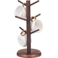 thumbnail image 1 of RUseeN Wooden Mug Holder Tree, Coffee Cup Holder, Thicker Base Coffee Cup Holder Stand for Counter, Countertop Organizer, Mug Rack with 6 Hooks, Brown, 1 of 7