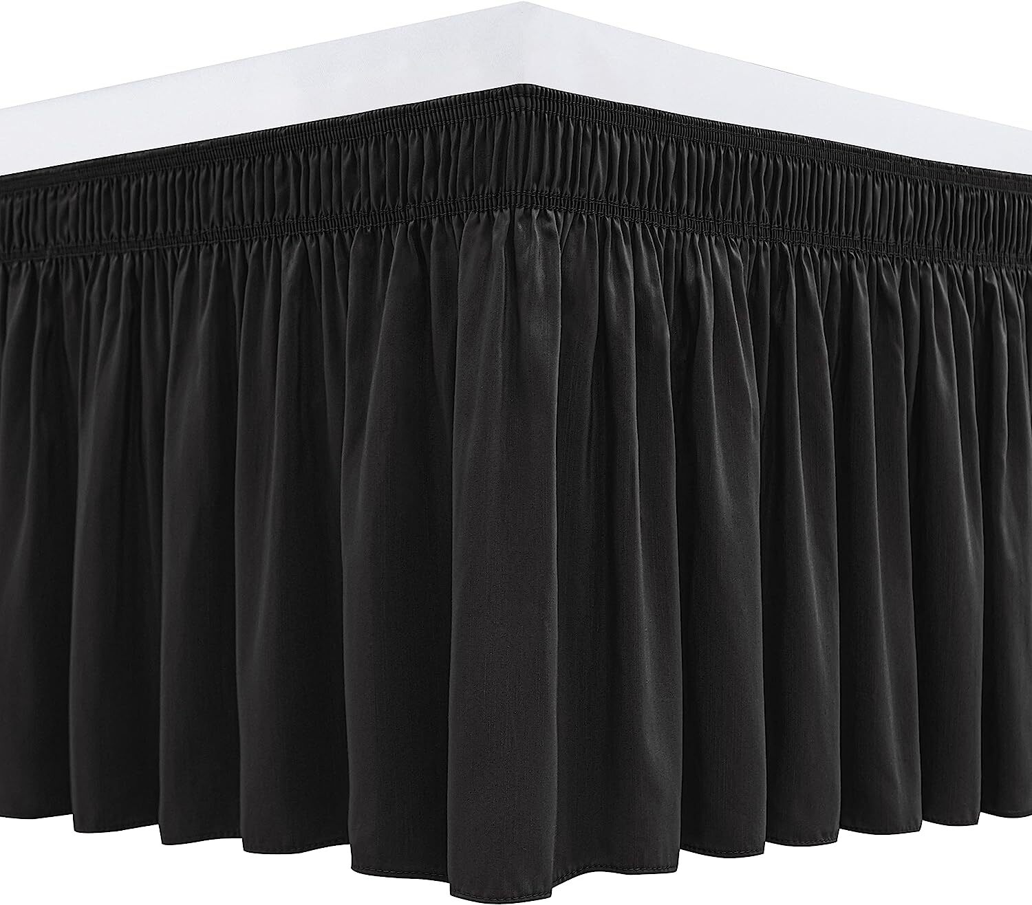 RUseeN Wrap Around Bed Skirts for King Beds 15" Drop, Black Adjustable ...