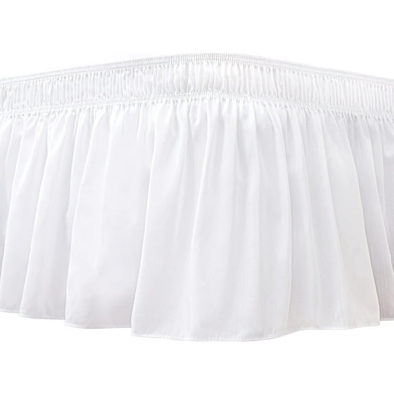RUseeN Wrap Around Bed Skirts for King Beds 15" Drop, White Adjustable Elastic Dust Ruffles Easy Fit Wrinkle & Fade Resistant Silky Luxurious Fabric Machine Washable