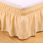 RUseeN Wrap Around Dust Ruffle Bed Skirt - Beige Yellow - for Queen Size Beds with 15 in. Drop - Easy Fit Elastic Strap - Pleated Bedskirt with Brushed Fabric - Wrinkle Free, Machine Wash