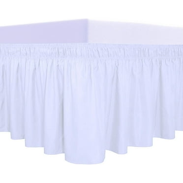 RUseeN Wrap Around Ruffled Bed Skirt with Adjustable Elastic Belt - 15 Inch Drop Easy to Put On, Wrinkle Free Bedskirt Dust Ruffles, Frame Cover for Queen, King and C-King Size Beds, White