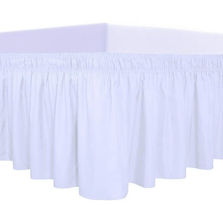 RUseeN Wrap Around Ruffled Bed Skirt with Adjustable Elastic Belt - 15 Inch Drop Easy to Put On, Wrinkle Free Bedskirt Dust Ruffles, Frame Cover for Queen, King and C-King Size Beds, White
