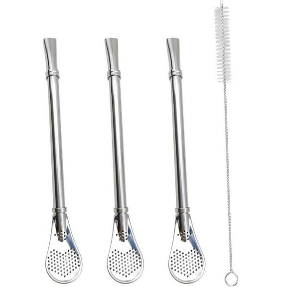 RUseeN Yerba Mate Bombilla Gourd Drinking Filter Straws 304 Food-Grade Stainless Steel - Set of 3 with Cleaning Brush - 6.1" Long