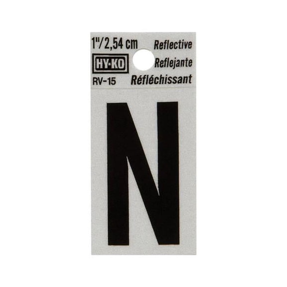 RV-15/N Address Letters, "N", Reflective Black/Silver Vinyl, Adhesive, 1-In. - Quantity 10